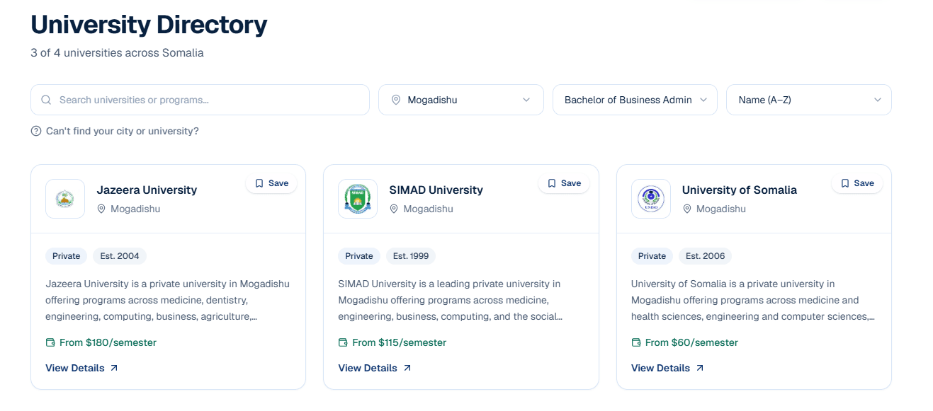 Filtering Computer Science programs by city and other criteria